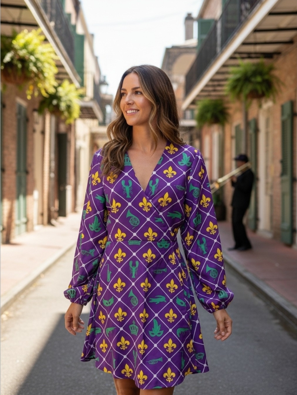 Shinesty Women's Purple Mardi Gras Party Festival Wrap Dress. NWT. Size Large.